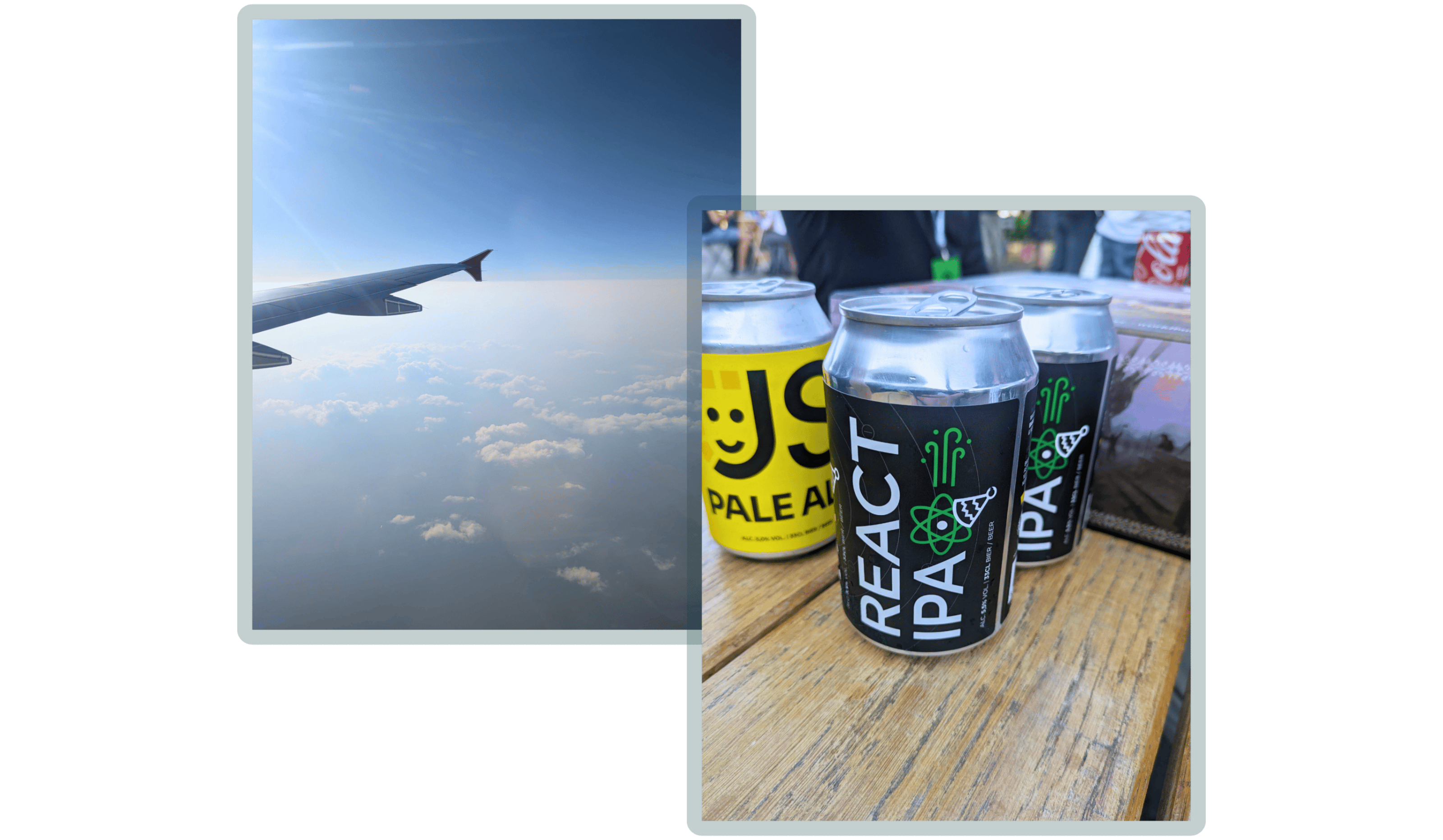 Le voyage commence! Je prends l’avion vers Amsterdam, puis je me dirige vers JSNation et React Summit, avec une bière de circonstance.