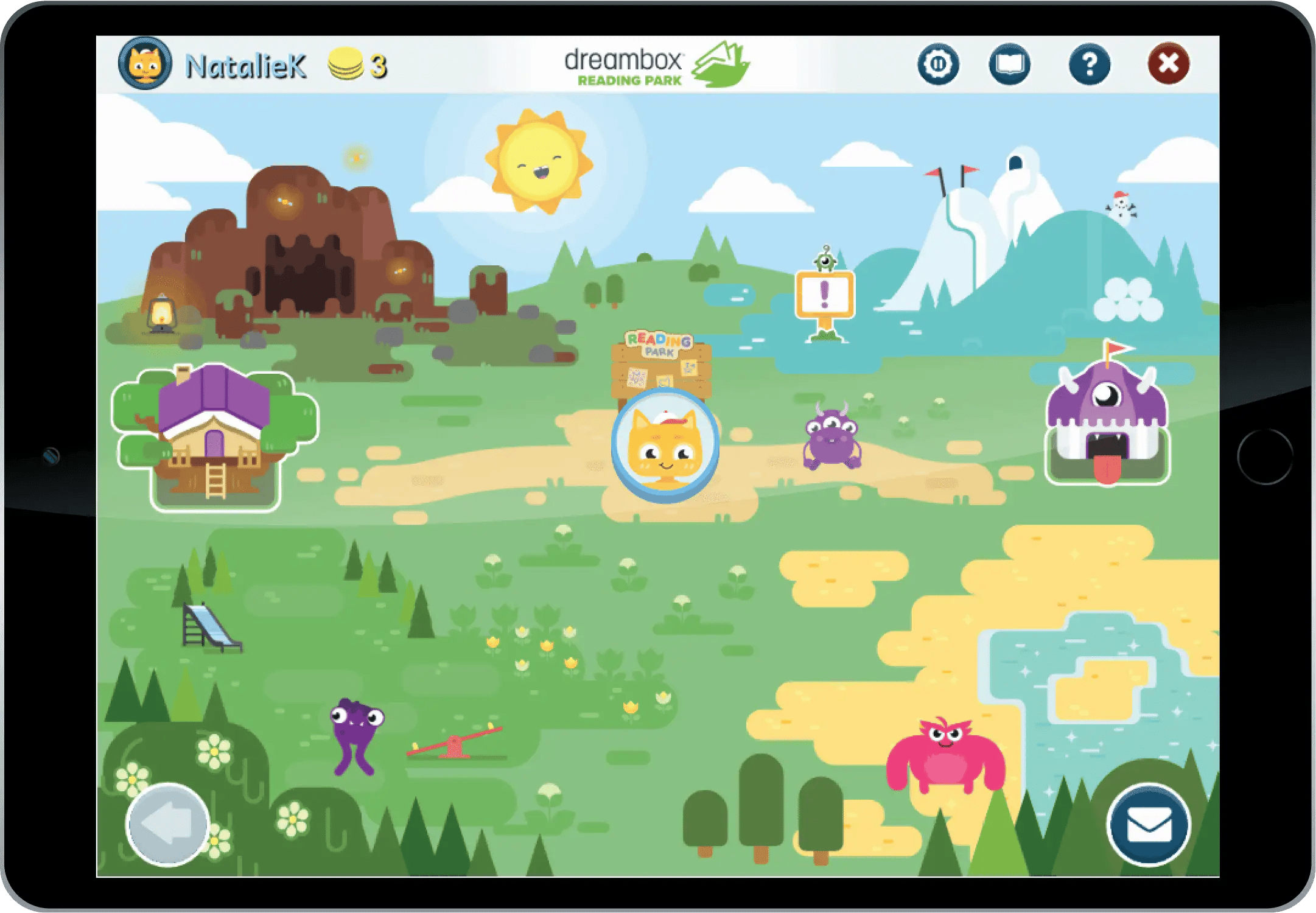 Interface de l’application Dreambox qui propose des contenus personnalisés aux élèves dans un parcours interactif qui favorise l’apprentissage grâce à l’IA en éducation