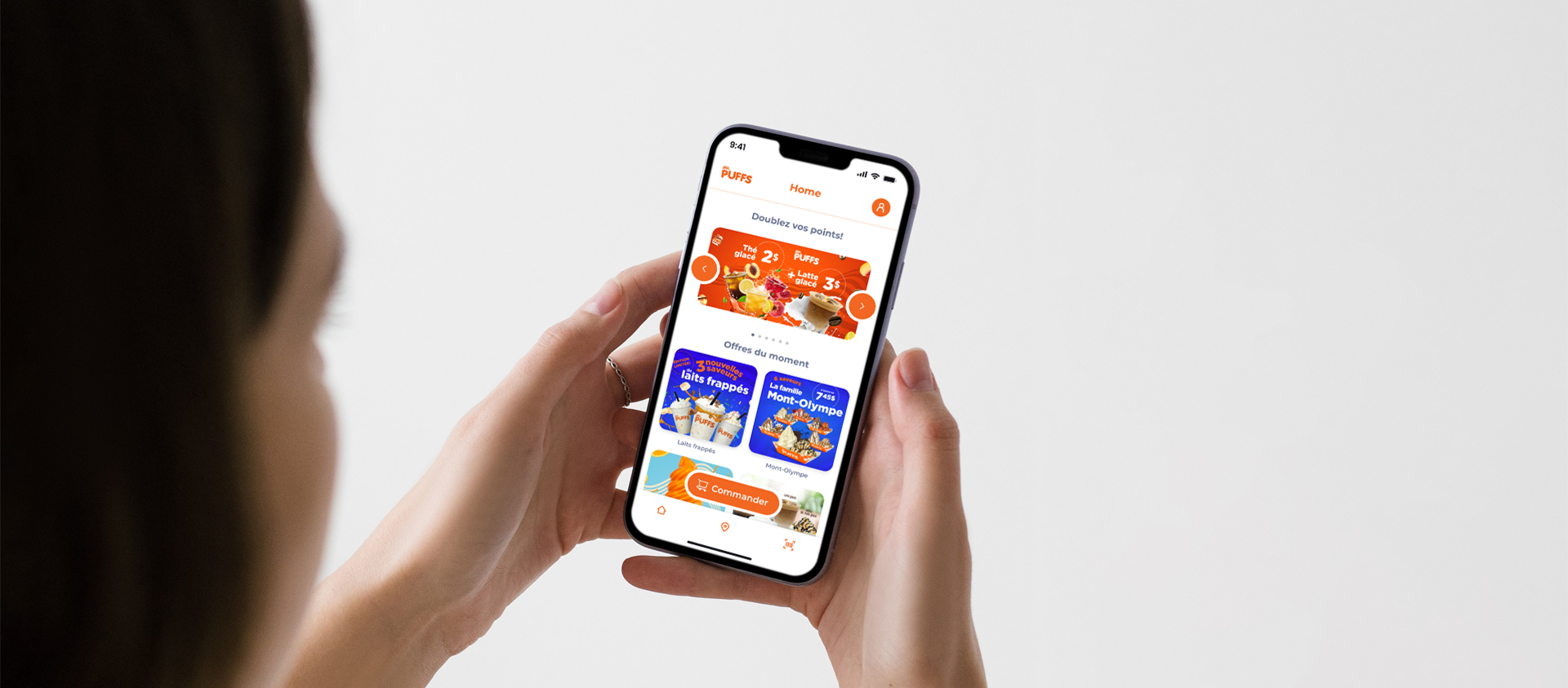 Interface mobile de l’application UEAT personnalisée pour les restaurants, illustrant un système de commande en ligne fluide, accessible et entièrement personnalisé.